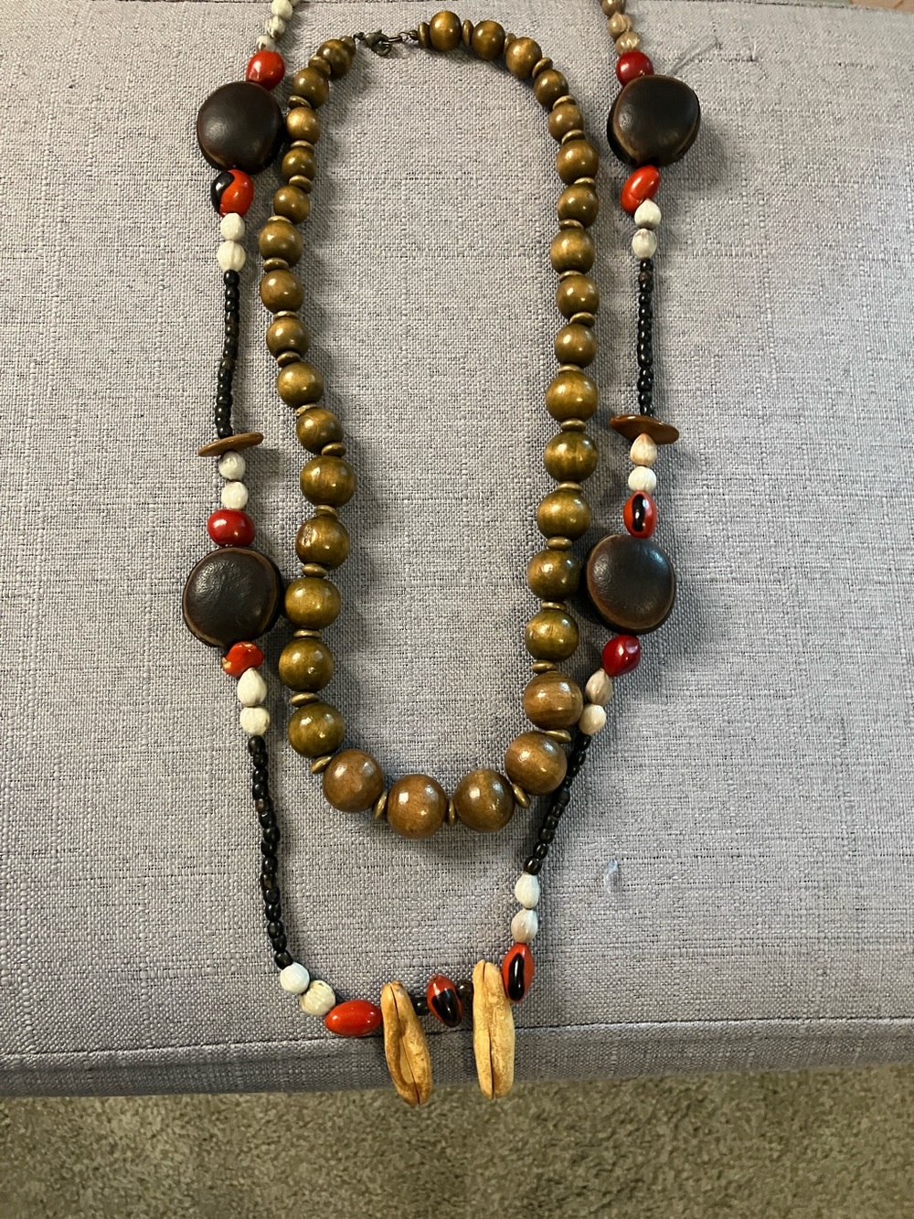 Boho Layered Wooden Bead Necklace in Brown and Red